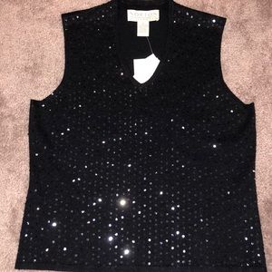 Black sequined silk blend top. NWT Sz M